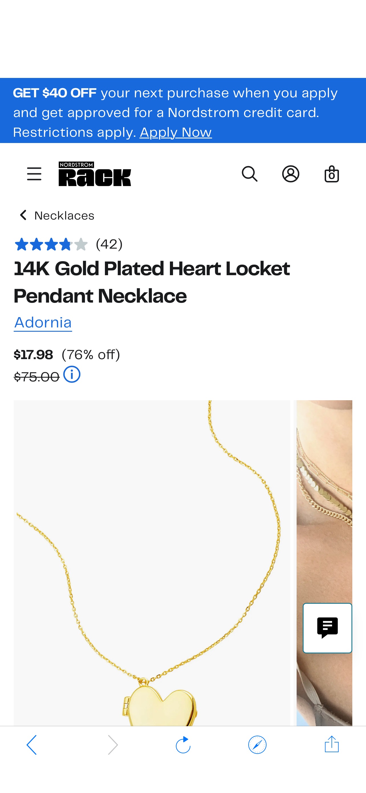 14K Gold Plated Heart Locket Pendant Necklace (Women) | Nordstromrack