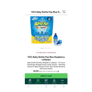 $8.99 10Ct Baby Bottle Pop Blue Raspberry Lollipops