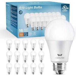 $15.59 WOWLUMEN A19 LED Light Bulb,9W E26 Light Bulbs(60 Watt/80 Watt Equivalent),2700K Warm White,Non-Dimmable,800LM Standard Base for Bedroom, Kitchen, Living Room, Office,UL Listed,16 Packs - Amazon.com