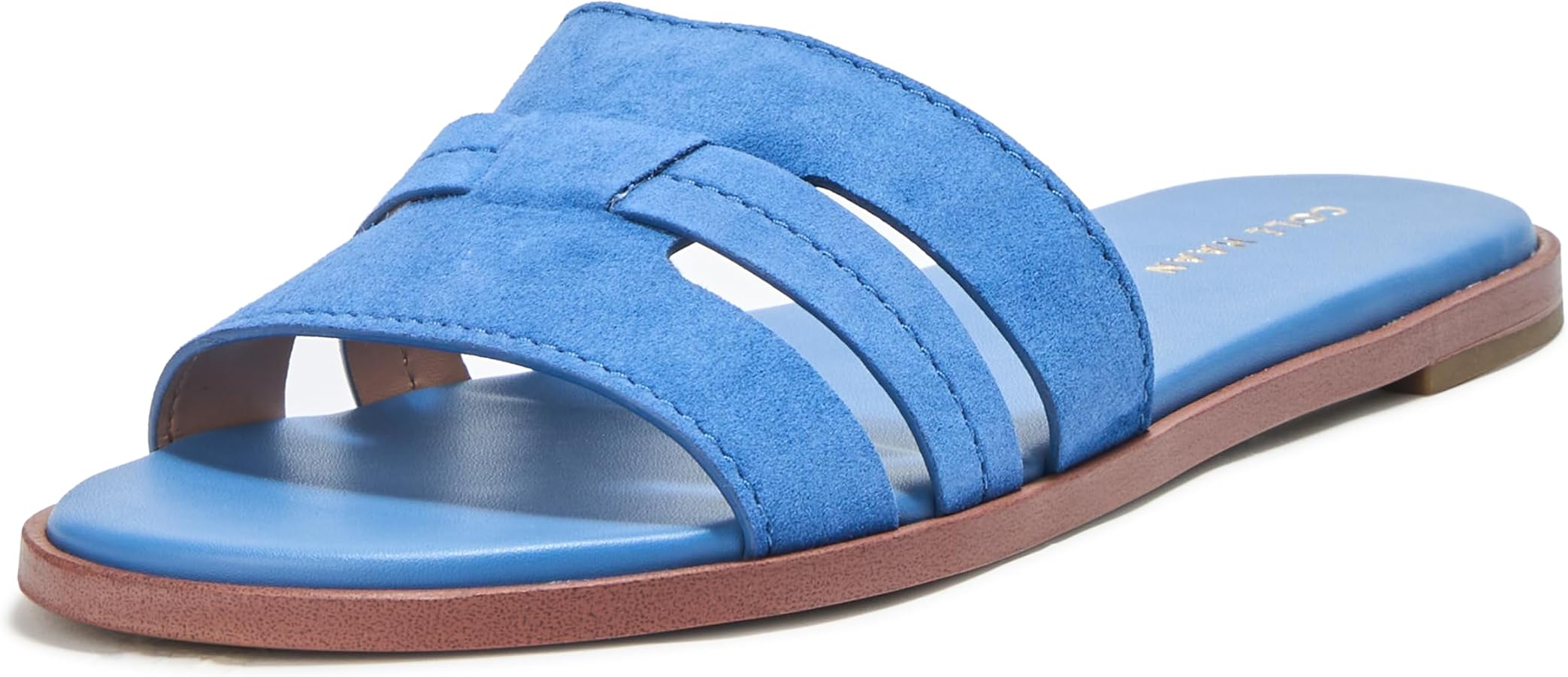 Cole Haan Women's Flynn Slotted Slides, Dutch Blue Suede, 6-B US | Slides