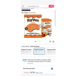 $8.8 Amazon.com: Rip Van Wafels Dutch Caramel & Vanilla Stroopwafels, Healthy Snacks, Non-GMO, Low Calorie, Low Sugar (3g), Office Snacks, Keto Friendly, 12 Count : Grocery & Gourmet Food