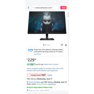 $183.99 Amazon.com: HP OMEN 23.8  FHD 165Hz Gaming Monitor, FHD Display (1920 x 1080), IPS panel, 99% sRGB, 90% DCI-P3, 16:9, AMD FreeSync Premium Technology, 24 (2023),Black : Electronics