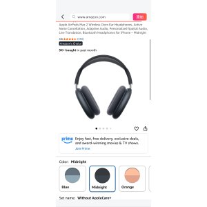 $499.99 Amazon.com: Apple AirPods Max 2 Wireless Over-Ear Headphones, Active Noise Cancellation, Adaptive Audio, Personalized Spatial Audio, Live Translation, Bluetooth Headphones for iPhone – Midnight : Elec