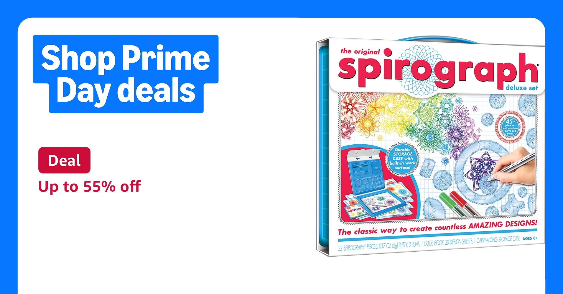 Deal for Prime Members: Spirograph — Deluxe Set — Spiral Art Drawing Kit — The Classic Way to Make Countless Amazing Designs — For Kids Ages 8+