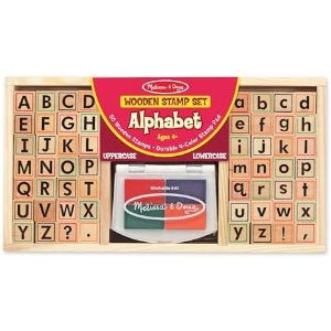 $15.00 Amazon.com: Melissa & Doug Wooden Alphabet Stamp Set - 56 Stamps with Lower-Case and Capital Letters Preschool Writing Toys, ABC Stamps, Kids Arts & Crafts, Letter for Kids Ages 4+ :
