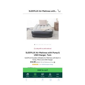 $14.99 SLEEPLUX Air Mattress with Pump & USB Charger, Twin