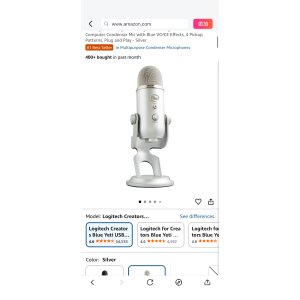 $99.99 Amazon.com: Logitech Creators Blue Yeti USB Microphone for PC, Mac, Gaming, Recording, Streaming, Podcasting, Studio and Computer Condenser Mic with Blue VO!CE Effects, 4 Pickup Patterns, Plug and Pla