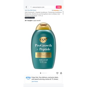 $2.7 Amazon.com : OGX ProGrowth + Peptide Conditioner, Thickening Conditioner Moisturizes, Reinforces and Strengthens Hair to Reduce Hair Fall Due to Breakage*, 13 fl. oz : Beauty & Personal Care