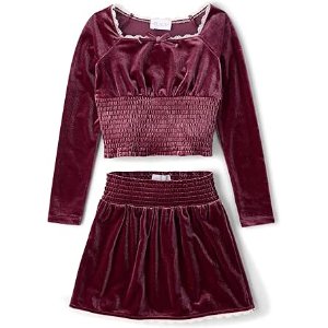 $9.90 Amazon.com: The Children's Place,Girls,Smocked Top and Skirt 2 Piece Set,Sugar Beet Velour,Medium: Clothing, Shoes & Jewelry