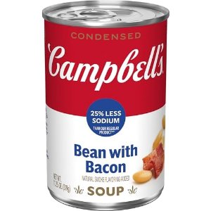$1.89 Amazon.com: Campbell’s Condensed 25% Less Sodium Bean With Bacon Soup, 11.25 oz Can : Grocery & Gourmet Food