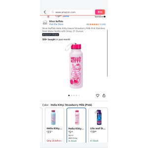 $5.49 Amazon.com: Silver Buffalo Hello Kitty Kawaii Strawberry Milk Pink Stainless Steel Water Bottle with Strap, 27 Ounces : Sports & Outdoors