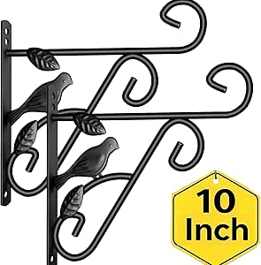 Amazon.com : AMAGABELI GARDEN &amp; HOME 2 Pack Hanging Plant Hanger Outdoor 10 inch Metal Hanging Brackets Fence Wall Hooks for Flower Baskets Bird Feeders Lanterns Wind Chimes Rust-Resista