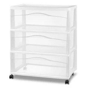 $20 3 Drawer Wide Cart White - Brightroom™: Plastic Storage Drawers, Utility Cart with Casters, Portable Universal Storage : Target