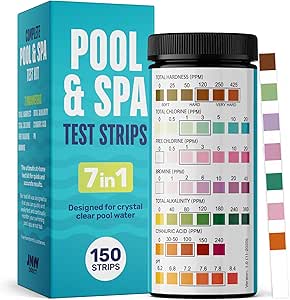 Amazon.com : JNW 7-in-1 Pool Test Strips, 150 Quick &amp; Accurate Test Strips for Pool Water, Spa Test Strips for Hot Tub, Chlorine Test Strips, Bromine, pH, Alkalinity, Hardness &amp; More