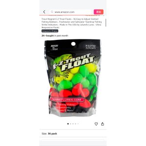 $7.99 Amazon.com : Trout Magnet E-Z Trout Float Fishing Bobbers, Easy Depth Adjustment, Ideal To Drift Small Lures Or Bait 36-Pack : General Sporting Equipment : Sports & Outdoors