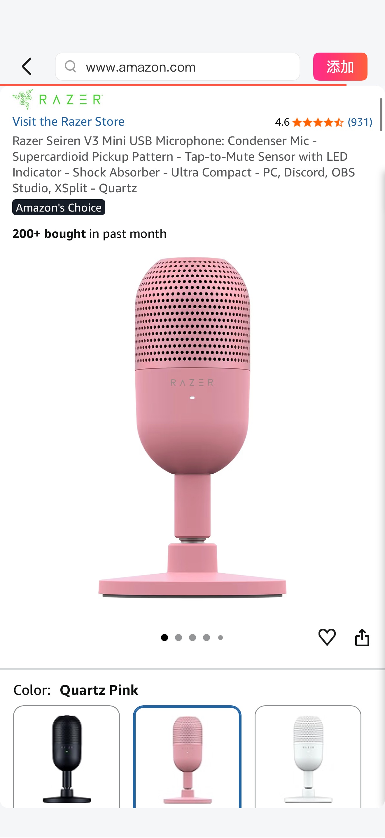 Amazon.com: Razer Seiren V3 Mini USB Microphone: Condenser Mic - Supercardioid Pickup Pattern - Tap-to-Mute Sensor with LED Indicator - Shock Absorber - Ultra Compact - PC, Discord, OBS Studio, XSplit