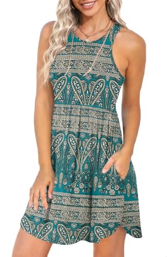 LONGYUAN Women Dresses Stretchy Sun Dress Sleeveless Tank Dresses with Pockets Blue-Khaki Large at Amazon Women’s Clothing store