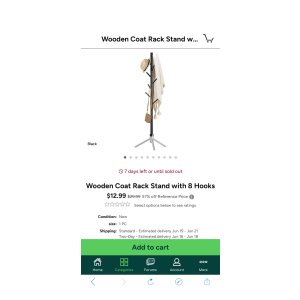 $12.99 Wooden Coat Rack Stand with 8 Hooks