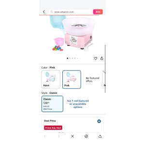 $28.49 Amazon.com: Nostalgia Countertop Cotton Candy Machine – Use Normal or Sugar-Free Candy or Flossing Sugar – Includes 2 Reusable Cones and Measuring Scoop – Pink : Home & Kitchen