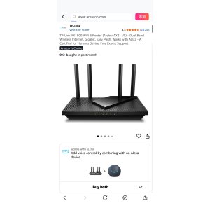 $52.07 Amazon.com: TP-Link AX1800 WiFi 6 Router (Archer AX21 V5) – Dual Band Wireless Internet, Gigabit, Easy Mesh, Works with Alexa - A Certified for Humans Device, Free Expert Support : Electronics 路由器