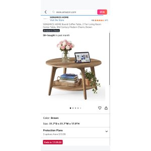 $72.99 Amazon.com: SONGMICS HOME Round Coffee Table, 2 Tier Living Room Center Table, Mid Century Modern Charm, Brown : Home & Kitchen 咖啡桌