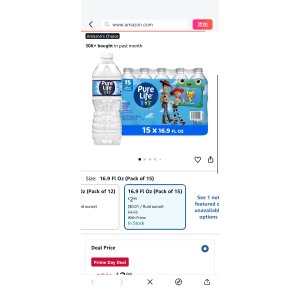 $2.99 Amazon.com: Pure Life Purified Bottled Water, 15 Pack - Still Drinking Water Enhanced with Minerals for a Crisp Taste - 16.9 Fl Oz - Toy Story 5 Packaging Graphics : Sports & Outdoors
