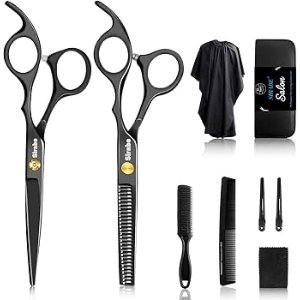 $16.14 Amazon.com : Sirabe 10 PCS Hair Cutting Scissors Set, Professional Haircut Scissors Kit with Cutting Scissors, Thinning Shears, Comb, Cape, Clips, Black Hairdressing Texturizing Shears Set for Barber,