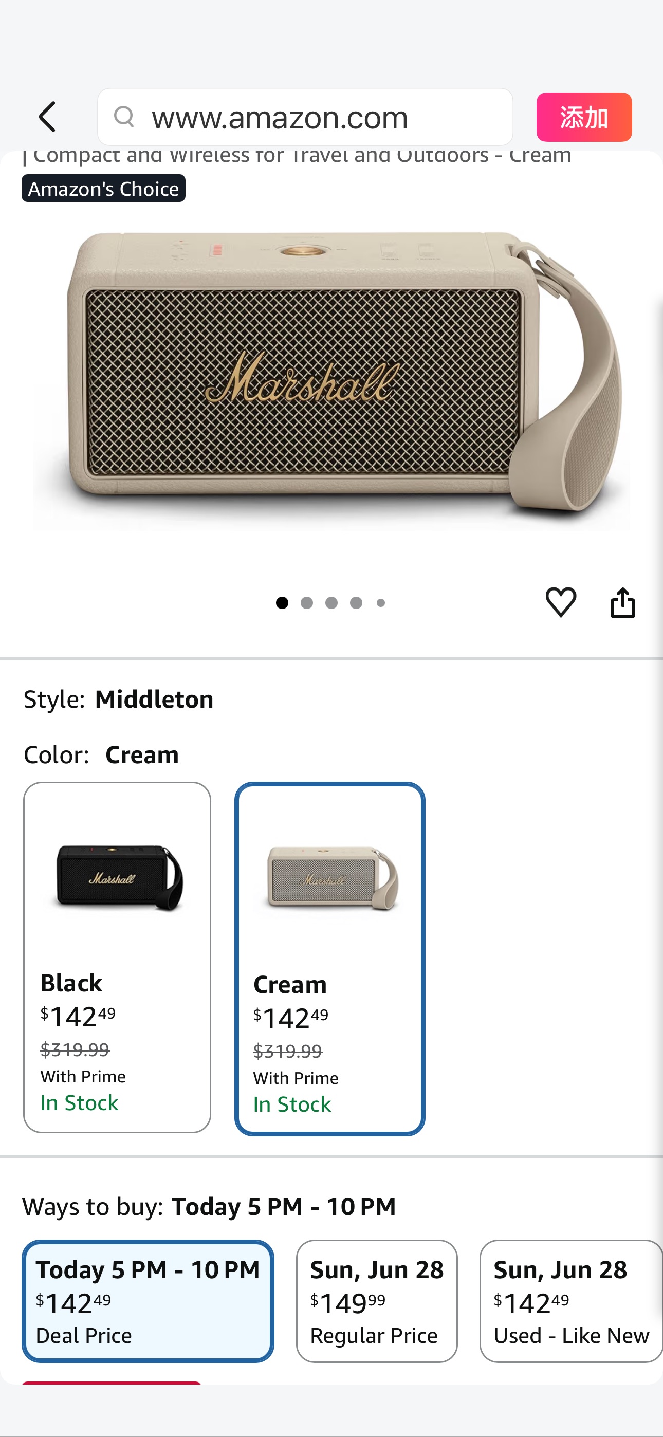 Amazon.com: Marshall Middleton Portable Bluetooth Speaker - Rugged Waterproof/Dust-Proof Design | Loud Stereo Sound, Deep Bass | Compact and Wireless for Travel and Outdoors - Cream : Electronics