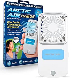 Amazon.com: Arctic Air Portable Fan, Pocket Chill Handheld Mini Fan, Rechargeable Personal Air Cooler with Hydro-Chill Technology, 3 Speeds &amp; Built-in-Kickstand, Cordless for Travel, Ind