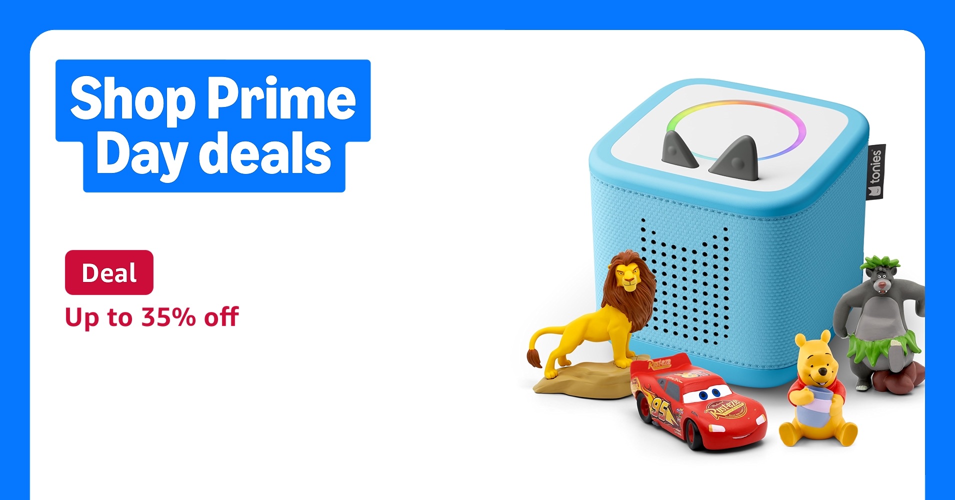 Deal for Prime Members: Toniebox 2 Audio Player Disney Bundle for Kids 3+ with Lightning McQueen, Simba, Winnie The Pooh, and Baloo - Sky Blue