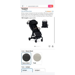 $128.25 Amazon.com: Britax Juniper Compact On-the-Go Stroller, Effortless Fastpack System with One-Hand RapidFold, Portable & Lightweight for Travel, Built-in Carry Handle, Ventilating Fabrics, Raven Black : 