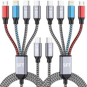 $5.99 Amazon.com: USB C 4 IN 1 Multi Charging Cable, Travel Essentials with Dual Type-C/Micro/IP Port, 2 Packs 5FT Nylon Multiple Charger Cord for iPhone 17 Pro Max/17 Air/16/15/14, Galaxy S25, iP