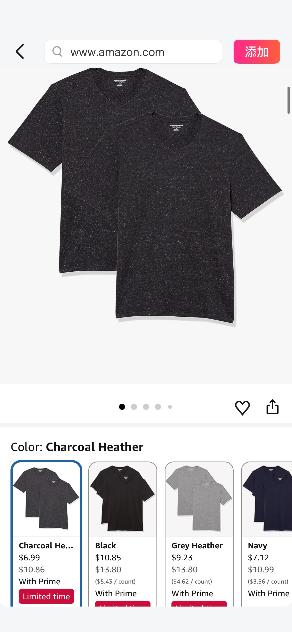 Amazon.com: Amazon Essentials Men's V-Neck Short-Sleeve T-Shirts, Pack of 2, Charcoal Heather, Large : Clothing, Shoes & Jewelry