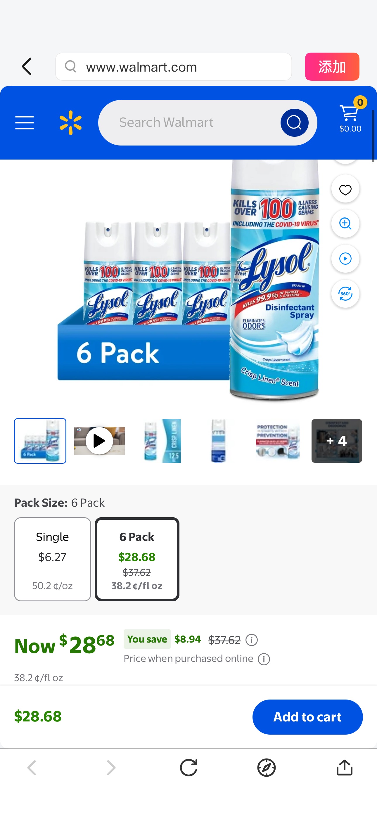 (6 pack) Lysol Disinfectant Spray for Sanitizing Antibacterial Disinfecting, Crisp Linen, 12.5 fl oz - Walmart.com