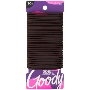 $2.82 Amazon.com : Goody Ouchless Hair Elastics – No Pull, No Breakage, Tangle-Free Hold for Thick, Curly, Coily & Textured Hair – 30 Count, Brown, Long-Lasting Ponytail Holders for Women &amp