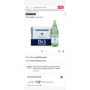 $8.93 Amazon.com: S.Pellegrino Sparkling Natural Mineral Water, 33.8 fl oz. Plastic Bottles (Pack of 12) : Grocery & Gourmet Food