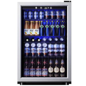 $219.99 SIMZLIFE 20.3 in Single Zone 145-Cans Freestanding Beverage and Wine Cooler in Black, Glass Door, Adjustable Shelves ZX-BR-145-S-HD - The Home Depot