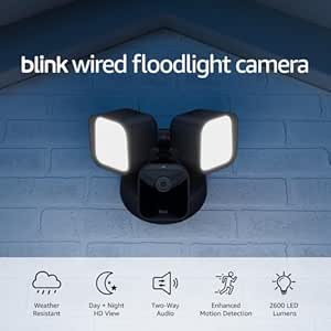 Amazon.com: Blink Wired Floodlight Camera - Smart security camera, 2600 lumens, HD live view, enhanced motion detection, built-in siren, Works with Alexa – 1 camera (Black) : Health &amp; Household