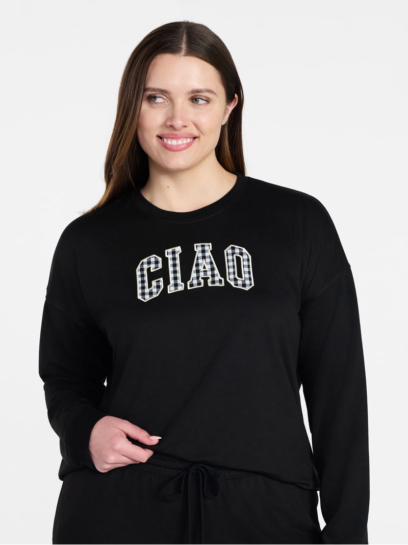 Joyspun Women's French Terry Knit Long Sleeve Lounge Sleep Top, Sizes XS-3X - Walmart.com