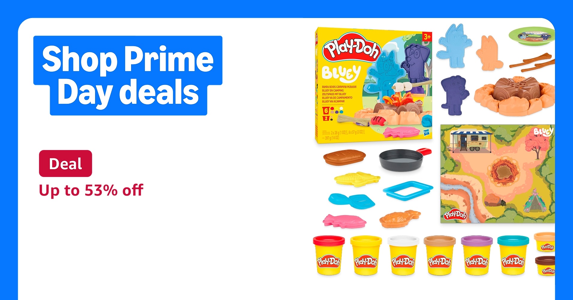 Deal for Prime Members: Play-Doh Bluey Goes Camping Playset with Campfire Themed Tools, Kids Arts and Crafts Toys for Girls and Boys 3 Years & Up (Amazon Exclusive)