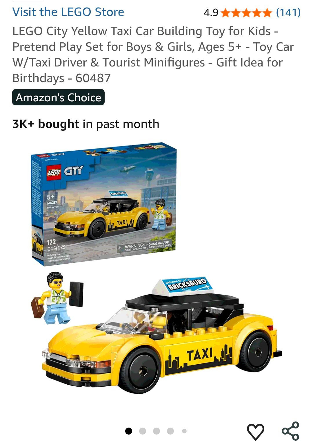 LEGO City Yellow Taxi Car Building Toy for Kids - Pretend Play Set for Boys & Girls, Ages 5+ - Toy Car W/Taxi Driver & Tourist Minifigures - Gift Idea for Birthdays - 60487 : Toys & Games