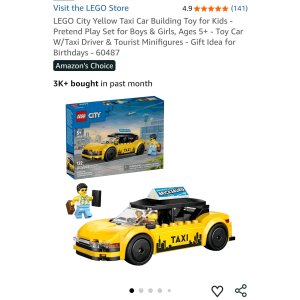 $10.00 LEGO City Yellow Taxi Car Building Toy for Kids - Pretend Play Set for Boys & Girls, Ages 5+ - Toy Car W/Taxi Driver & Tourist Minifigures - Gift Idea for Birthdays - 60487 : Toys & Games