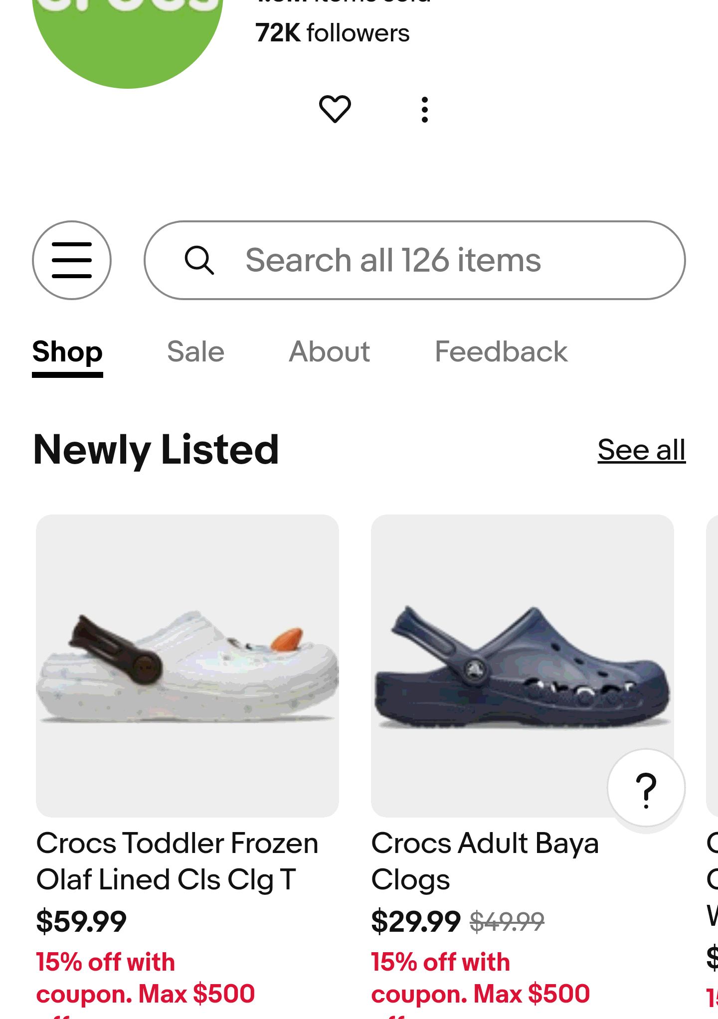 Crocs | eBay Stores 15% off with code FRESHLUXURY