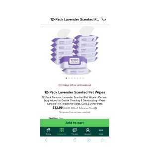 $32.99 12-Pack Lavender Scented Pet Wipes