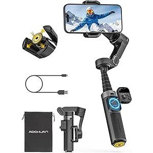 $37.59 Amazon.com: AOCHUAN Smart X3 360° Pan Rotation Gimbal Stabilizer for iPhone, Magnetic Remote Control, 3-Axis Stabilizer w/Built-in Extension Rod & One-Touch Open Tripod, Foldable Phone G
