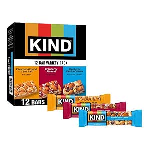 Amazon.com: KIND Healthy Snacks Bars Variety Pack, Gluten Free, High Fiber Snacks, Blueberry Vanilla Cashew, Caramel Almond &amp; Sea Salt, Cranberry Almond, 5-6g Protein, 12 Count : Grocery