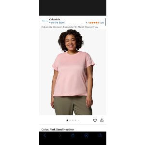 $6.86 Amazon.com: Columbia Women s BlueVista Hill Short Sleeve Crew, Pink Sand Heather, X-Small