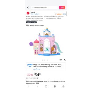 $34.04 Amazon.com: Mattel Disney Princess Pet Castle Playset with 7 Play Areas, 3 Animal Friends, Furniture & 17 Accessories, 2+ ft Tall Pet Palace, Inspired by Movies : Toys & Games