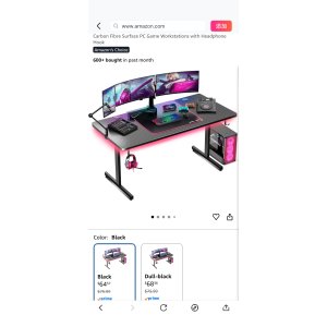 $64.57 Amazon.com: GTPLAYER 55 Inch Gaming Desk with LED Lights, Large Computer Desk with Mouse Pad for Home Office, T-Shaped Carbon Fibre Surface PC Game Workstations with Headphone Hook : Home & Kitchen 电竞