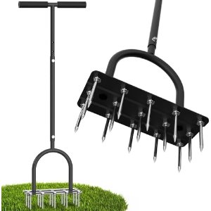 $18.89 Amazon.com : Aerator Lawn Tool Lawn Aerator -Heavy Duty Manual Grass Aerator with 15 Iron Spikes, Height Adjustable, Yard Aerator Tool for Lawn（Black） : Patio, Lawn & Garden